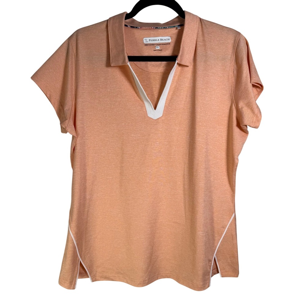 Pebble Beach Dry-Luxe Performance Golf Polo Shirt Peach Orange V-Neck XL Women